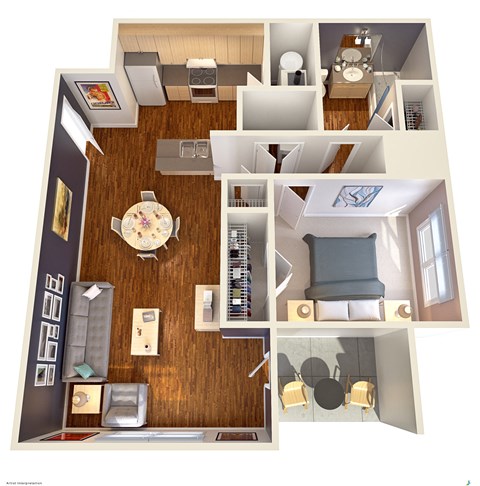 Floor plan for 1 bed, 1 bath, 756 sqft